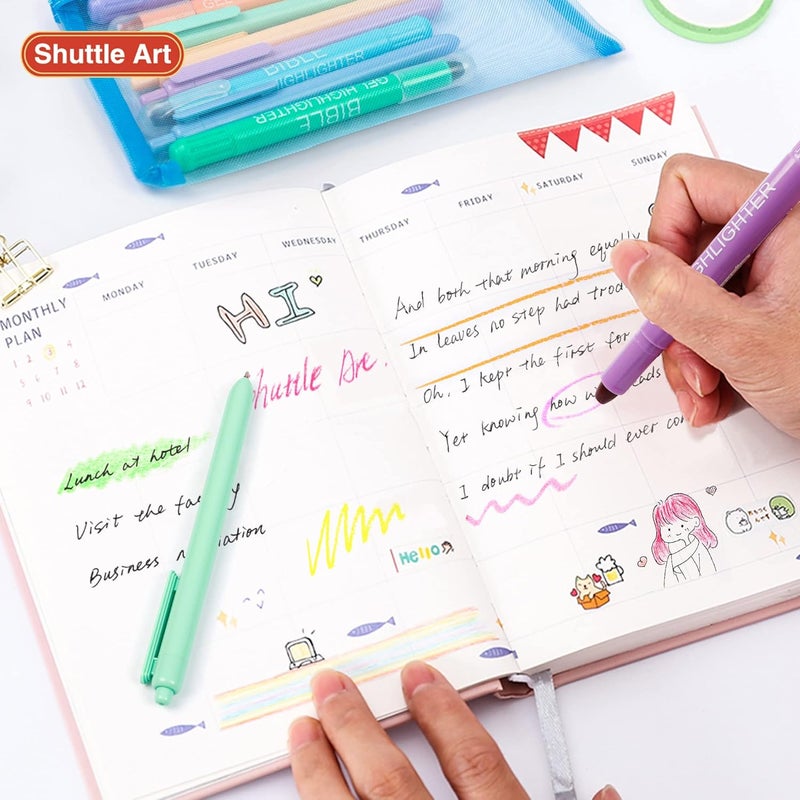 Shuttle Art Bible Highlighters and Pens, 22 Pack Journaling Kit, 12 Colors Gel Highlighters and 10 Colors Ballpoint Pens with a storage bag, Bible Markers No Bleed Through by - Image 4